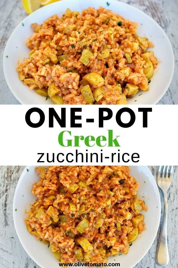 Delicious and easy Greek one-pot zucchini rice! #zucchini #mediterraneandiet #greekfood #easyrecipe