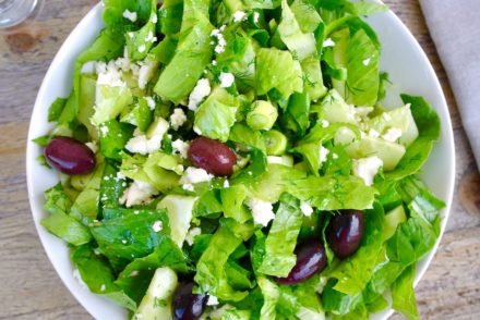 Greek Green salad with romaine lettuce and feta