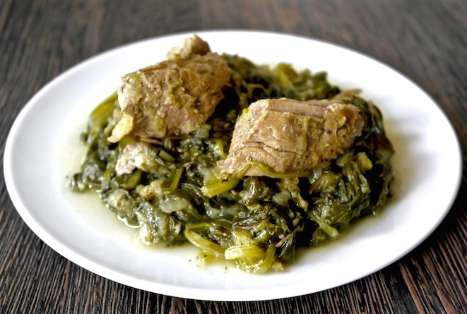 Greek pork and greens with lemon juice - Pork fricassee